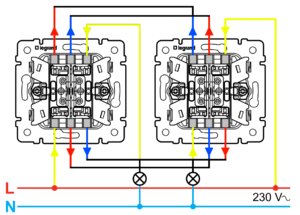 Схема подключения проходного выключателя двухклавишного