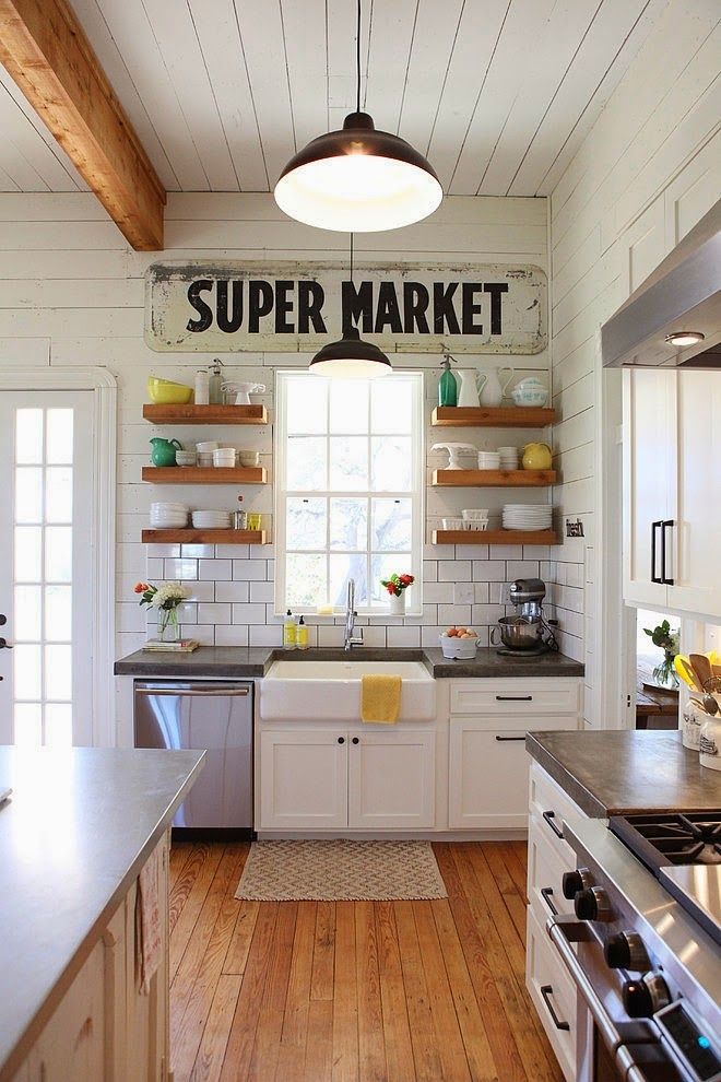 Farmhouse kitchen style with open shelves