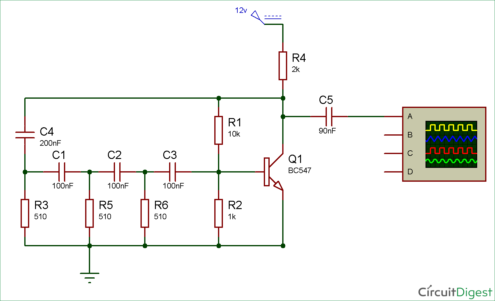 Simple Sine Wave Generator Circuit diagram using Transistor