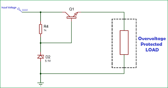 Overvoltage Protection Circuit Diagram using Zener Voltage Regulator Circuit