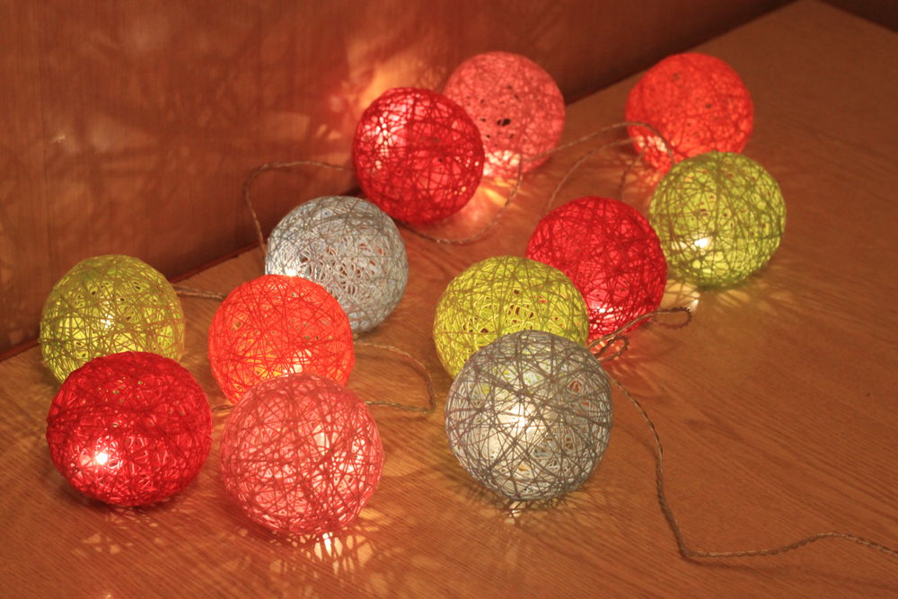 Светящаяся гирлянда с шарами из ниток, фото № 12