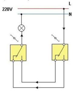Схема подключения одноклавишного проходного переключателя