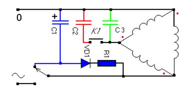 Схема подключения трехфазного двигателя с добавлением конденсатора