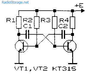 Схема мультивибратора на транзисторах с небольшой перестановкой деталей на схеме