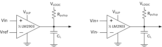 Схема включения для сравнения входного напряжения с опорным (Vref) и схема для сравнения двух напряжений 